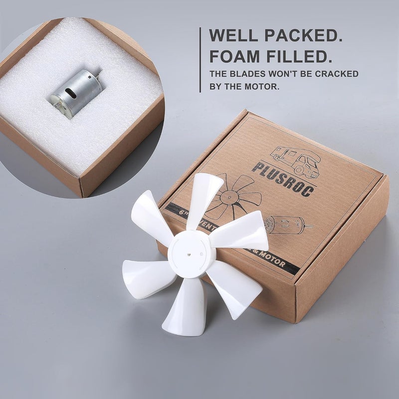 PlusRoc RV Vent Fan 12V Round Shaft Motor Replacement for Ventline BVD0218-00 and 6 inches RV Bathroom Exhaust Ventilation Roof Ceiling White Fan Blades Replacement for Ventline BVD0215-00, 130CFM - Image 2